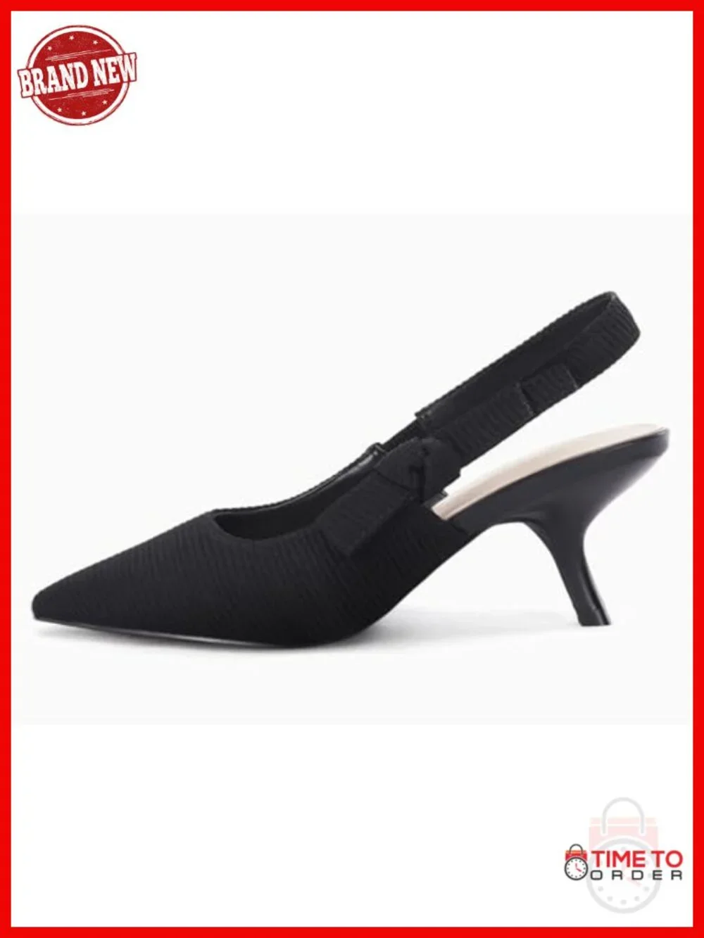 Slingback Kitten Heels Pointed Toe Knitted Slip On Pumps Work Dress Shoes